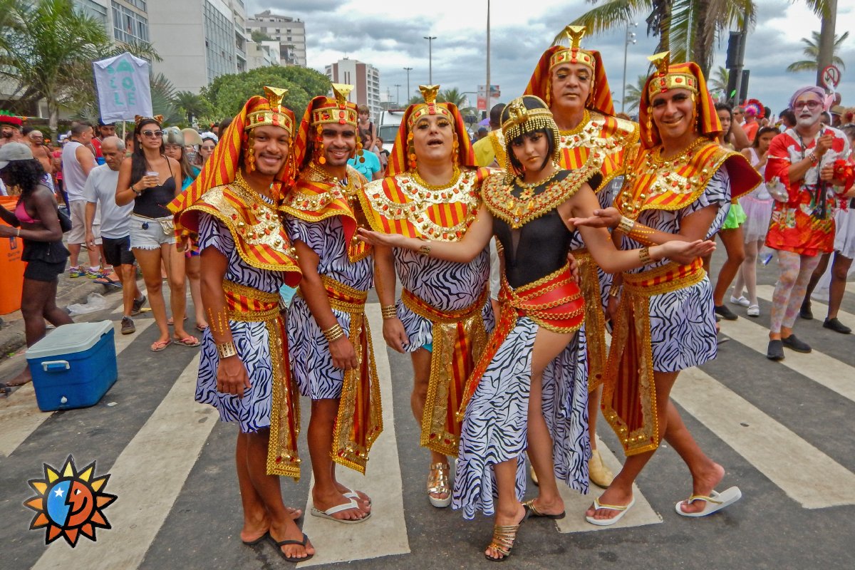 A colorful group wearing Egyptian costumes.